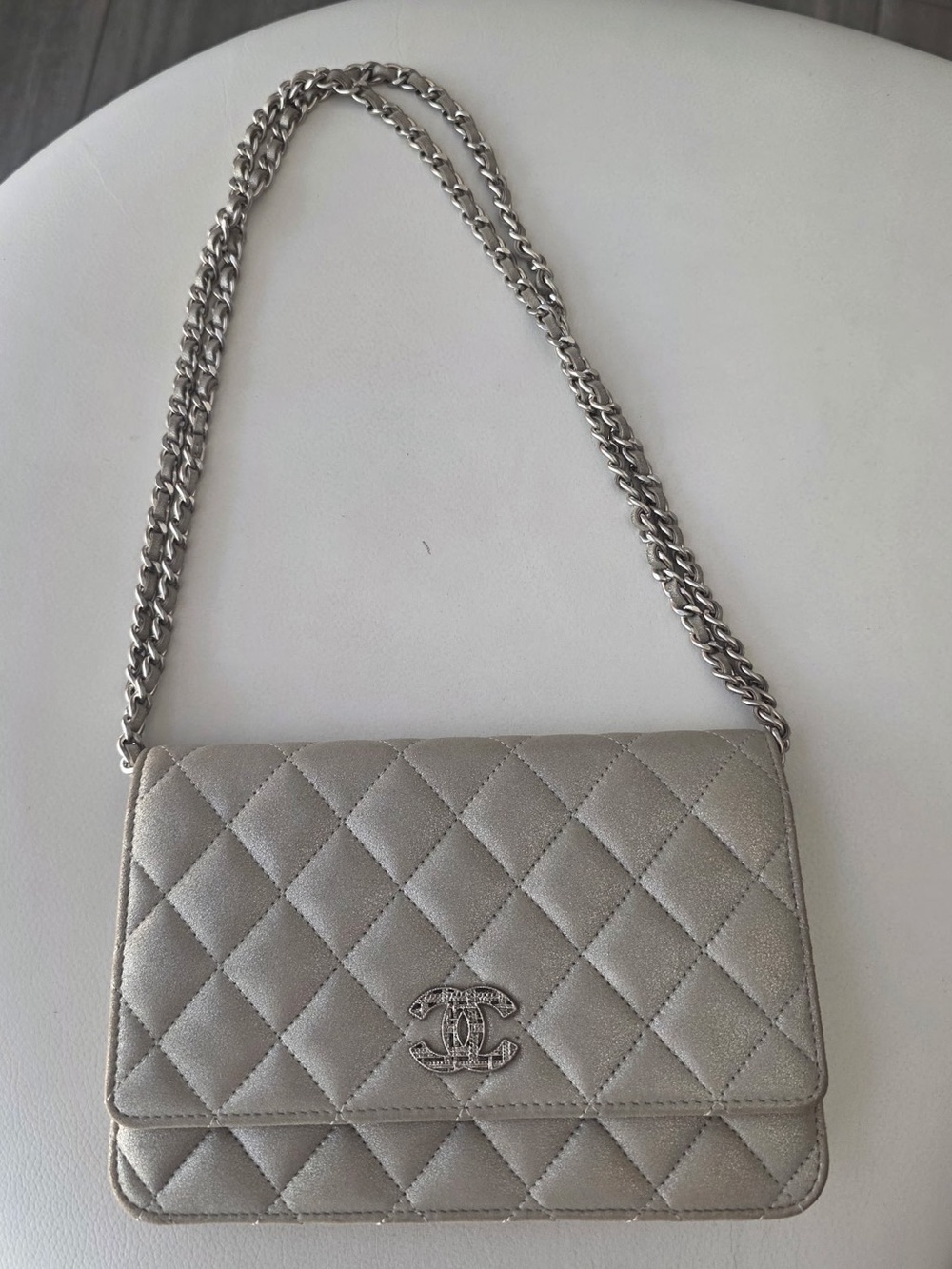 Chanel Silver Metallic Wallet on Chain